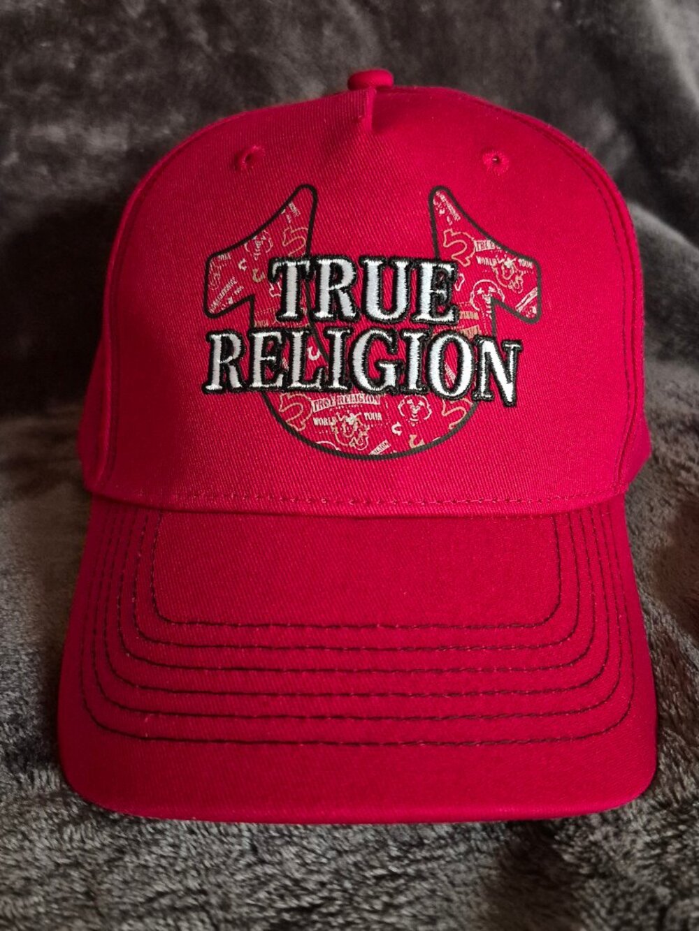 True Religion Hat Red Contrast Stitch Snapback